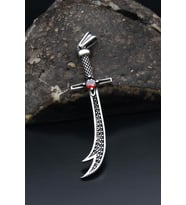 Kırmızı Zirkon Taşlı 925 Ayar Gümüş Kolye Ucu Hz. Ali ( Zülfikar Kılıcı ) 901221