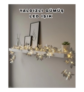 Mey İthalat® Yaldızlı Gümüş Yaprak LED Işık Pilli Dekoratif Ortam ve Yılbaşı Aydınlatması