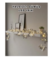 Mey İthalat® Yaldızlı Gümüş Yaprak LED Işık Pilli Dekoratif Ortam ve Yılbaşı Aydınlatması