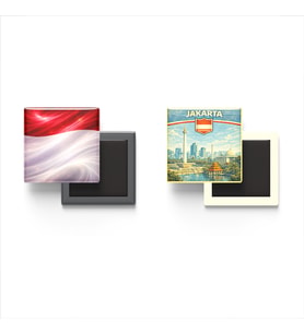 Buzdolap Magnetleri - Endonezya Bayrağı ve Cakarta Retro Tema - 2'li Set Magneti