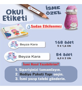 Okul Etiketi Kalem Defter Etiketi Deniz Canlıları Temalı Özel İsim Yazılabilen Etiket - 252Adet