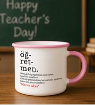 BK Gift Kişiye Özel Öğretmen Tasarımlı Pembe Emaye Kupa Bardak -2, Öğretmene Hediye, Öğretmenler Günü Hediyesi