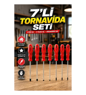 7 Parça Profesyonel Tornavida Seti Düz ve Yıldız Uçlu Kutulu