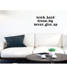 BK Home Work Hard Dream Big Never Give Up Ahşap Duvar Yazısı (Siyah)
