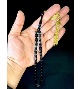 SÜRMELİ UÇAK CAMI TESBİH TURKUAZ SİYAH RENKLİ KESME KESİM T-755 (Çok Renkli)