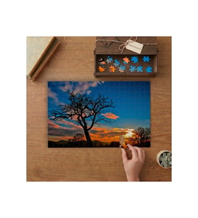 Günbatımında Yapraksız Ağaç Tasarımı 240 parça Ahşap Puzzle Ahşap Kutuda MP00059