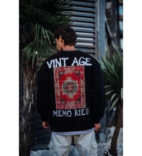 Oversize Bisiklet Yaka Üç İplik Baskılı SweatShirt - Siyah