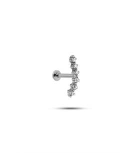 925 Ayar Gümüş Rodyumlu Minimal Sıralı Altı Zirkon Taşlı Tragus Piercing Küpe