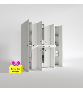 Kenzlife çamaşır-kurutma makinesi dolabı nazzam byz 187*170*60 çekmeceli raflı + tekli duvar rafı hediye (Beyaz)