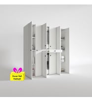 Kenzlife çamaşır-kurutma makinesi dolabı nazzam byz 187*170*60 çekmeceli raflı + tekli duvar rafı hediye (Beyaz)