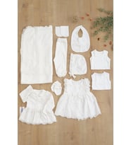 Kız Bebek Natıral Pamuk Kumaş Fistolu Dantelli Lüks 10 Lu Hastane Çıkışı Set STL6800 (Beyaz)