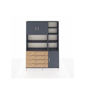 Arges Dolap 9 Raflı 4 Çekmeceli 3 Kapaklı 132x30x195 Antrasit-Antrasit/Çam