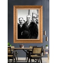 Altın Varaklı Çerçeveli Paspartulu Atatürk Tablo nh237 (Gold)