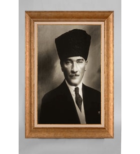 Altın Varaklı Paspartulu Çerçeveli Atatürk Tablo nt1028