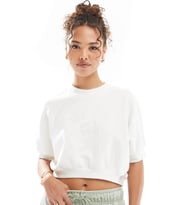 Nike Crop Loose Fit French Terry Short Sleeve Top Kadın Bol Kesim Crop Kısa Kollu Sweatshirt Beyaz