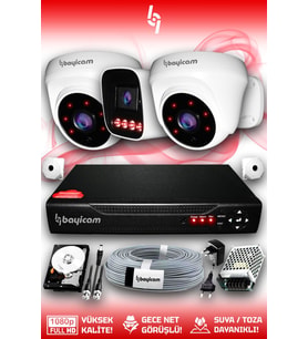 Bayicam 3 Kameralı Zebra 2 İç Kamera Set 100 GB 5 MP Full HD Gece Görüşlü Güvenlik Kamerası Sistemi