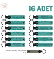 Doğum Günü Kutlama Hediyesi, 16'lı Set, Kişiye Özgü Deri Hatıra Anahtarlık, Koyu Turkuaz & Gri