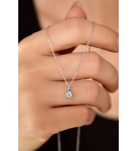 Papatya Silver 925 Ayar Gümüş Göz Mineli Zirkon Taşlı Yuvarlak Tektaş Kolye (Rodyum)