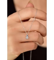 Papatya Silver 925 Ayar Gümüş Göz Mineli Zirkon Taşlı Yuvarlak Tektaş Kolye (Rodyum)
