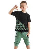 Dozer Yolda Erkek Çocuk T-shirt Kapri Şort Takım (Siyah-Haki)