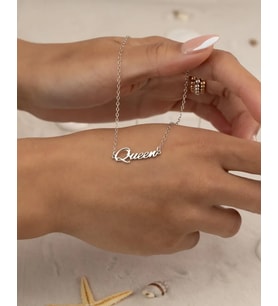 Kişiye Özel 925 Ayar Gümüş Queen Yazı Kolye Günlük Şık Aksesuar