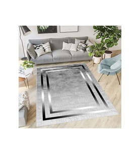 Rovigo Home Dijital Baskı Yıkanabilir Kaymaz Taban Salon Halısı RVG1853-SM334 (Gri)