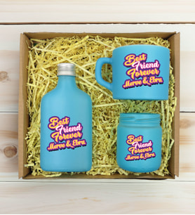 BK Gift Kişiye Özel İsimli DTF Best Friend Temalı Turkuaz Kahve Fincanı & Kolonya & Mum Hediye Seti-3, Arkadaşa Hediye, Doğum Günü Hediyesi