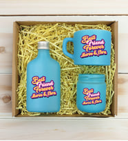 BK Gift Kişiye Özel İsimli DTF Best Friend Temalı Turkuaz Kahve Fincanı & Kolonya & Mum Hediye Seti-3, Arkadaşa Hediye, Doğum Günü Hediyesi
