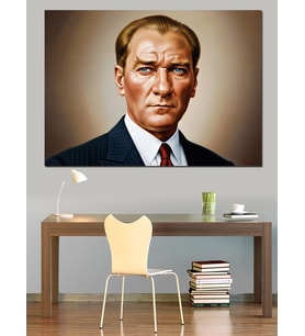 Mustafa Kemal Atatürk Portresi Dekoratif Kanvas - Mdf Ahşap Tablo