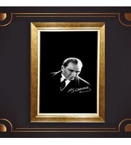 Altın Varaklı Çerçeveli Paspartulu Atatürk Tablo nl02A739 (Gold)