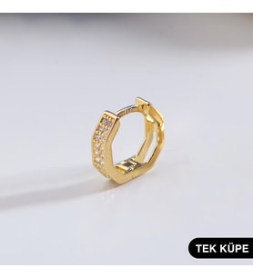 14 Ayar Taşlı Tek Altıgen Minik Halka Altın Küpe 0,76 gr