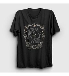 Presmono Unisex Siyah Pisces Zodiac Hediye Balık Burcu T-Shirt 528738tt