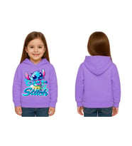 Unisex Stitch Baskılı Çocuk Swaetshirt  Baskılı Kapüşonlu 3 İplik Şardonlu (Lila)