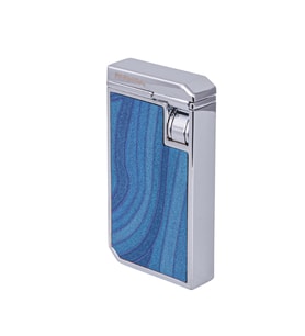 Çift Torch Pürmüz Mavi-Gümüş Ahşap Desenli Metal Puro Çakmağı - TR7954