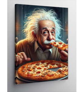 Kanvas Tablo Albert Einstein Pizza Yiyor