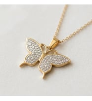 Kelebek Figürlü Taşlı Gold Renk 316L Çelik Kadın Kolye