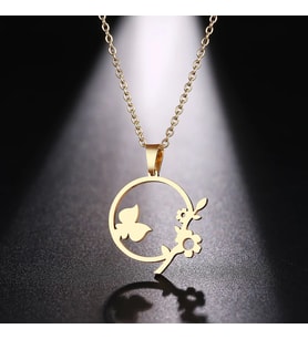 Kişiye Özel 925 Ayar Gümüş Halka Çiçek Kelebek Kolye (Gold)