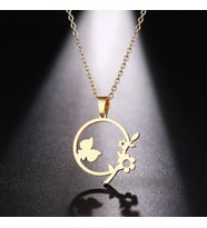 Kişiye Özel 925 Ayar Gümüş Halka Çiçek Kelebek Kolye (Gold)
