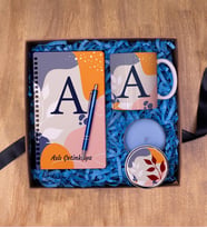 Kişiye Özel Ahşap Kapaklı Defter , Kupa, Tükenmez Kalem, Metal Kokulu Mum