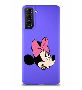Samsung Galaxy S21 Plus Soft Premier Kapak Minnie Mouse-A Tasarımlı Silikon Kılıf - Mor (Şeffaf)