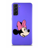 Samsung Galaxy S21 Plus Soft Premier Kapak Minnie Mouse-A Tasarımlı Silikon Kılıf - Mor (Şeffaf)