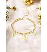Balık,Fil ve Yıldız Gold Çelik Charm Bileklik 