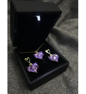 Kalpli Love Kolye ve Küpe Set - Özel Işıklı Kutulu