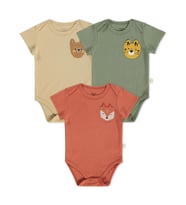 Civil Baby 3 lü Cep Tilki Hayvan Baskılı Kısa Kol 0-36 Ay Çıtçıtlı Badi - Turuncu