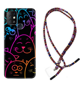 INFINIX Hot 8 9 10 11S Hot 10 Play 10T Kılıf Boyun Asklı Rasta Silikon Neon Cats 1790