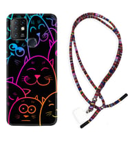 INFINIX Hot 8 9 10 11S Hot 10 Play 10T Kılıf Boyun Asklı Rasta Silikon Neon Cats 1790