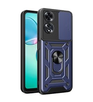Oppo A60 Kılıf Yüzüklü Standli Sürgülü Kamera Korumalı Tank Sert Silikon Kapak (Mavi)