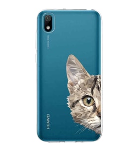 Huawei y5 2019 Uyumlu Kapak Catface Tasarımlı Şeffaf Silikon Kılıf