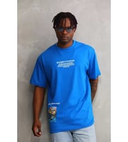 pilelistore- Unisex Bisiklet Yaka Baskılı Oversize T-Shirt - Mavi