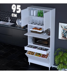 Eliusta Zevra 95 cm Fırın Dolabı Sepetli Kapaklı 4 Bölmeli Çok Amaçlı Mutfak Kiler Banyo Dolabı 95x226x32 cm